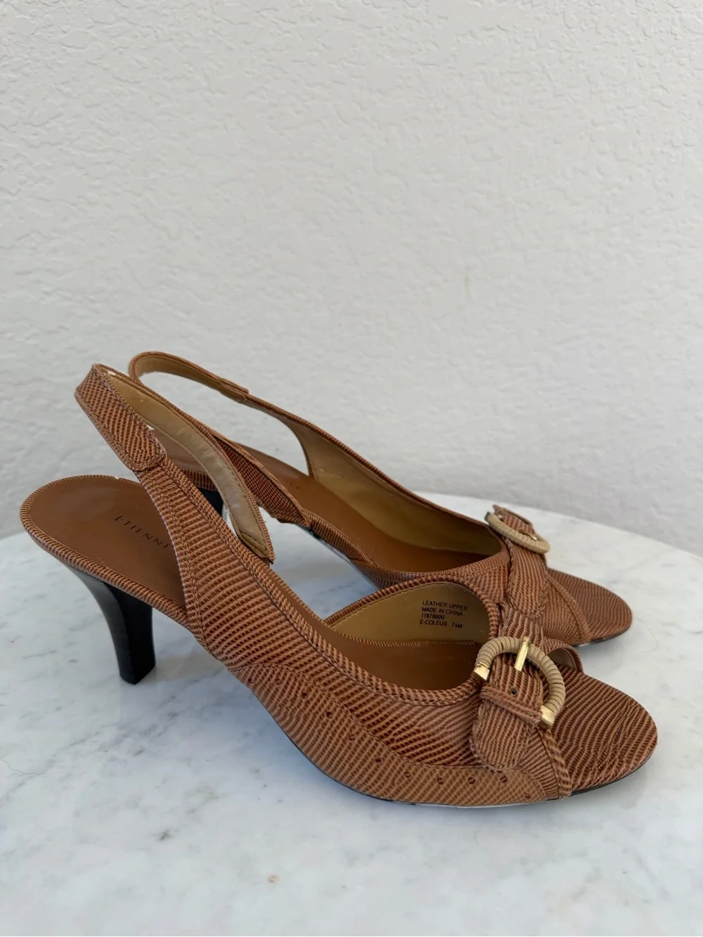 Vintage Y2K Etienne Aigner Brown Lizard Embossed Leather Slingback Heels 7.5